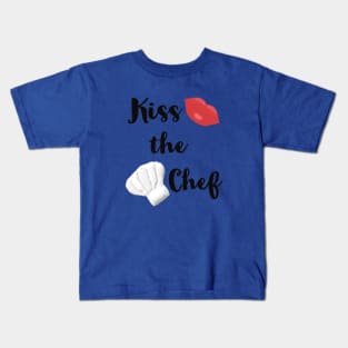 Kiss the Chef (Blue Background) Kids T-Shirt